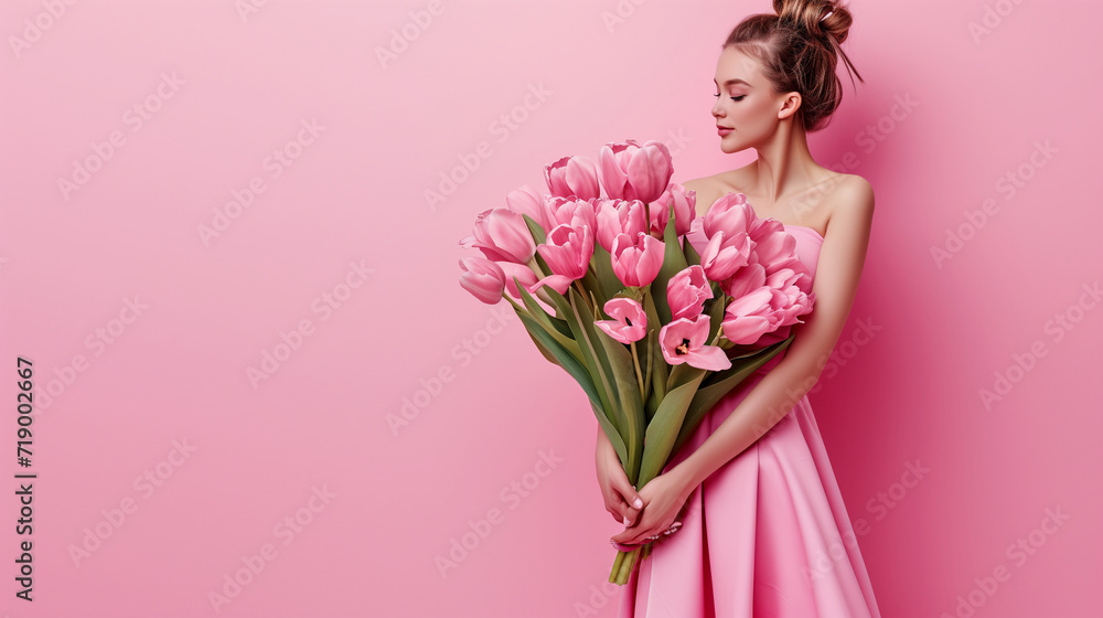 pretty in pink: woman and tulips in matching colors
