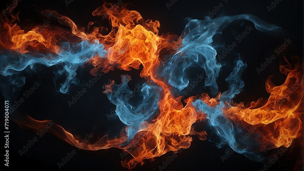 Fototapeta premium Abstract fire and ice element concept on plain black background from Generative AI