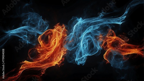 Abstract fire and ice element concept on plain black background from Generative AI