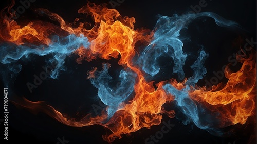 Abstract fire and ice element concept on plain black background from Generative AI © sevenSkies