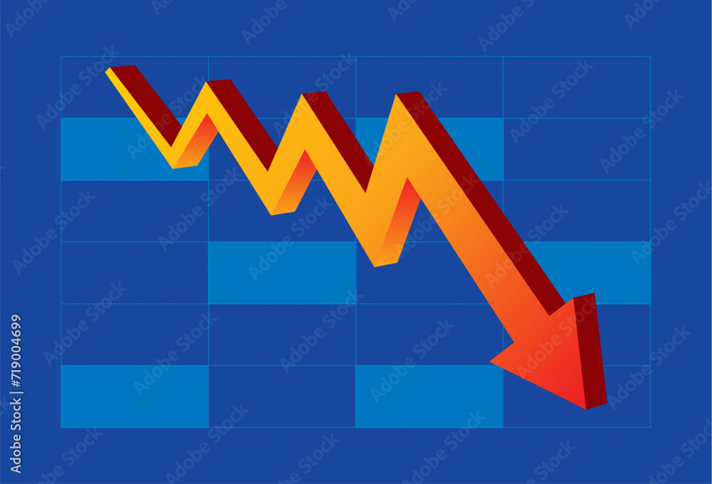 down arrow sign on blue background. downsizing, arrow sign about failure down arrow sign on blue background. downsizing, arrow sign about failure