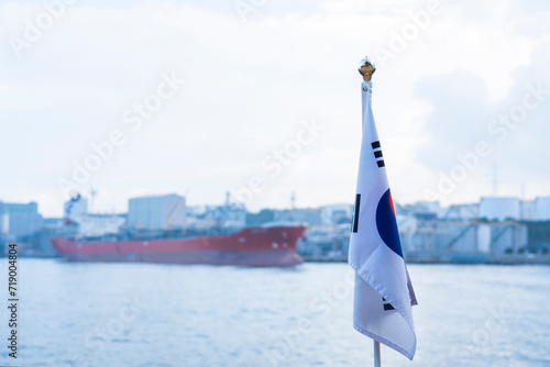 Wallpaper Mural korea flag carried by wind with background of. Sea Torontodigital.ca