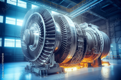 A gas turbine for pumping gas in a pipeline requires repair and maintenance AI Generation photo