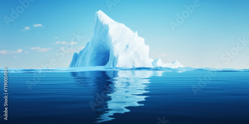 White Iceberg floating in clear blue water sea, under and above water view. Global Warming Concept. Generative AI © AngrySun