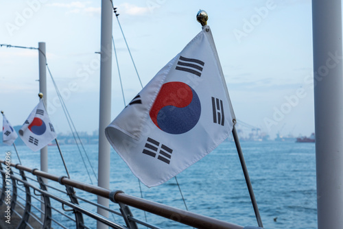 Wallpaper Mural korea flag carried by wind with background of. Sea Torontodigital.ca