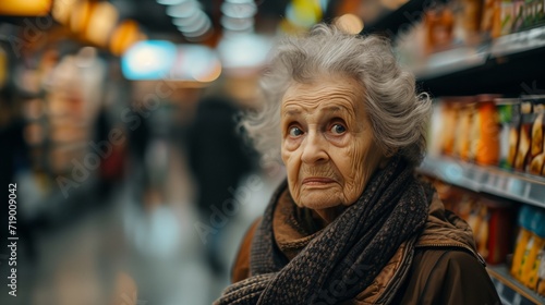 an elderly woman in a grocery store