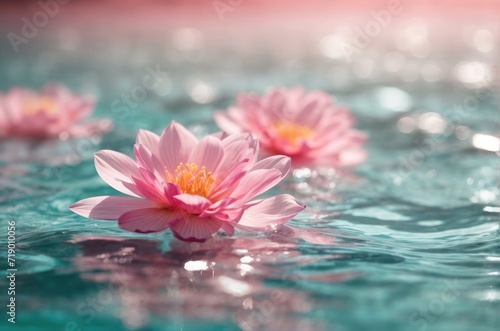 Lotus On Pond Water Flower Bloom  Pink Floral background on pond 