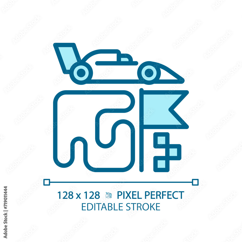 Grand prix formula one racing light blue icon. Fast car, high speed f1 driver. Championship session. RGB color sign. Simple design. Web symbol. Contour line. Flat illustration. Isolated object Grand prix formula one racing light blue icon. Fast car, high speed f1 driver. Championship session. RGB color sign. Simple design. Web symbol. Contour line. Flat illustration. Isolated object
