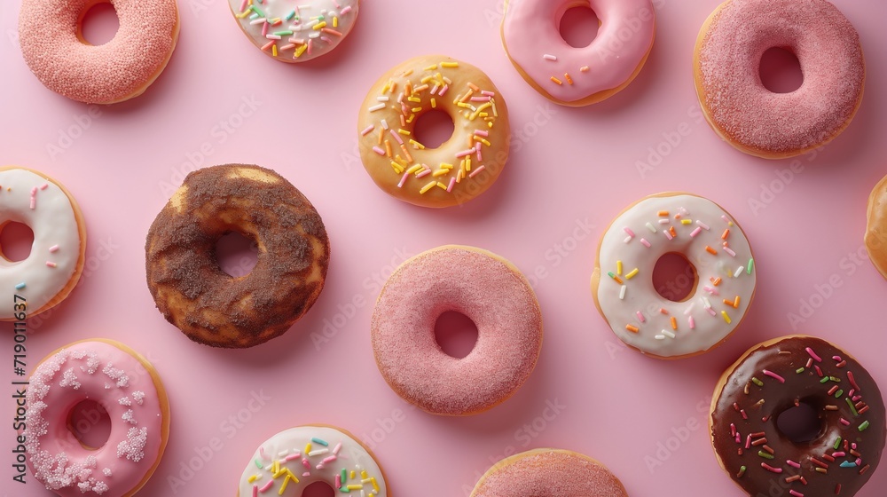 Assorted Doughnuts on Pink Surface Assorted Doughnuts on Pink Surface