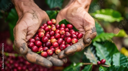 Arabica coffee produced by farmers Robusta and Arabica coffee beans by farmer Gia Lai's hands