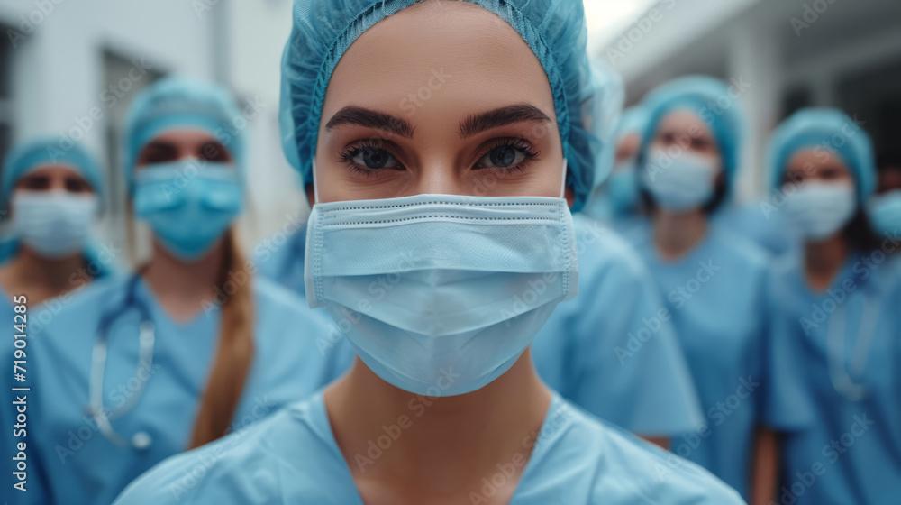 Essential medical workers are standing Essential medical workers are standing