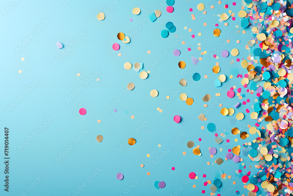 Light Blue background with pink scattered confetti copy space for text Light Blue background with pink scattered confetti copy space for text