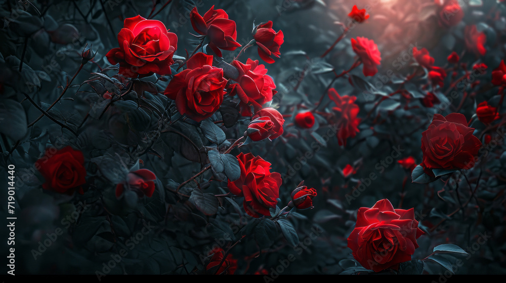 Ethereal Midnight Glow with Blooming Crimson Roses Ethereal Midnight Glow with Blooming Crimson Roses