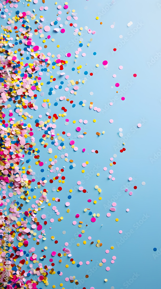 Light Blue background with pink scattered confetti copy space for text