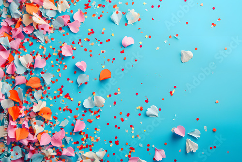 Light Blue background with pink scattered confetti copy space for text