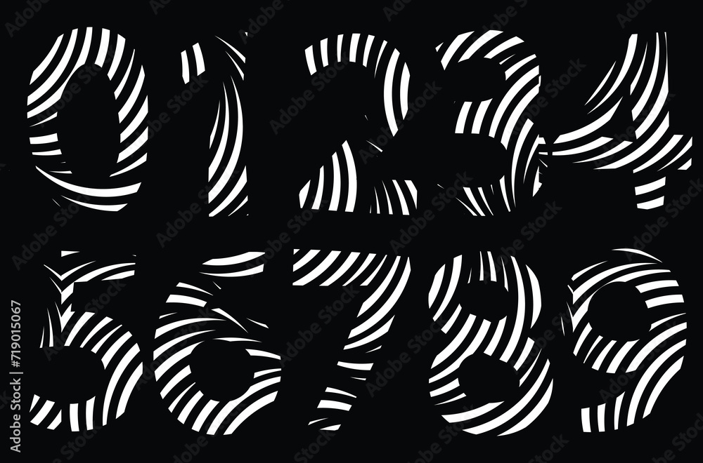white numerals. Creative numeral. Geometric design.Line art optical art. Psychedelic background. Monochrome background. Optical illusion style. Black dark background white numerals. Creative numeral. Geometric design.Line art optical art. Psychedelic background. Monochrome background. Optical illusion style. Black dark background