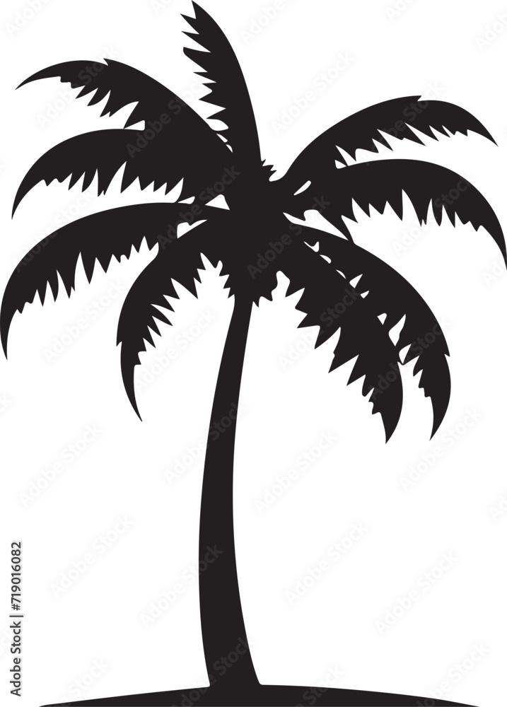 Tropical palm trees with leaves and black silhouettes isolated on a white background. Vector Tropical palm trees with leaves and black silhouettes isolated on a white background. Vector