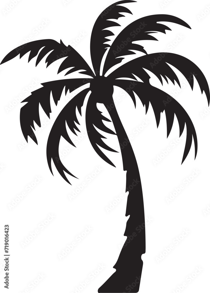 Obraz premium Tropical palm trees with leaves and black silhouettes isolated on a white background. Vector