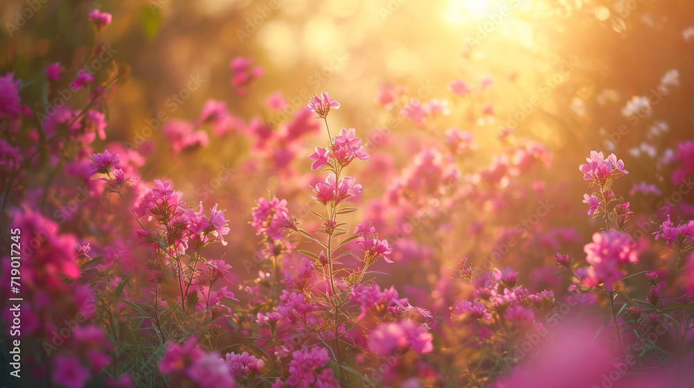 Vibrant Pink Flowers in the Golden Hour Glow Vibrant Pink Flowers in the Golden Hour Glow