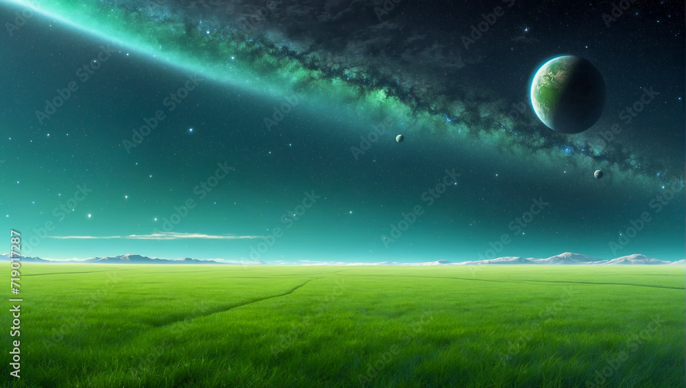 A mixture of nature and astronomy illustration background