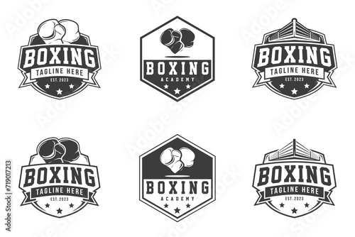 Boxing club logos labels monochrome emblems badges set, Boxing logo, emblem set collection, design template