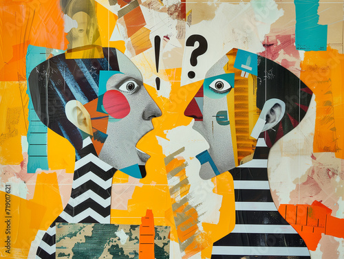 Collage illustration of two people having an argument, disagreement concept