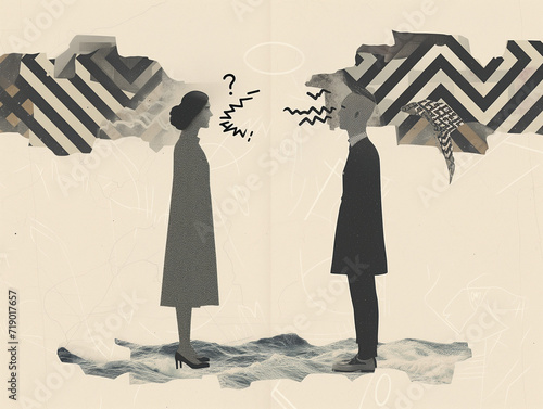 Collage illustration of two people having an argument, disagreement concept