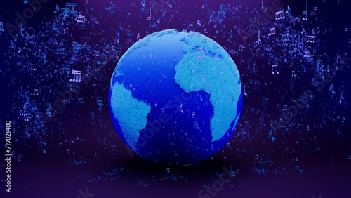 4K Music notes exploding from earth turn around