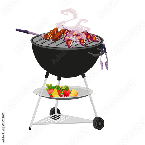 Barbecue avec cuisson de nourriture sur fond blanc