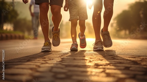 The family happily spends their free time running and exercising together.