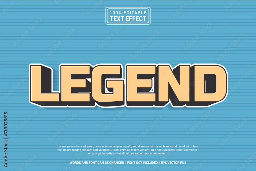 Editable text effect Legend 3d cartoon template style modern premium vector