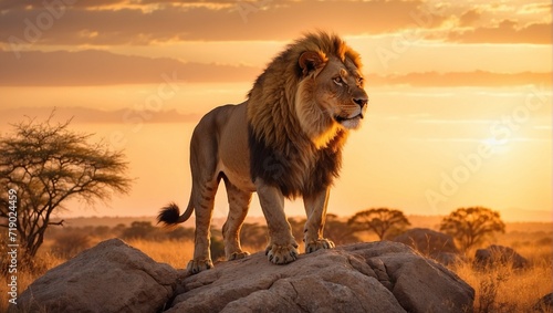 lion at sunsetsunset, africa, wild, wildlife, lion, animal, african, nature, king, safari, savannah, male, savanna, mammal, background, sunrise, big, predator, landscape, mane, leo, cat, dangerous, ca