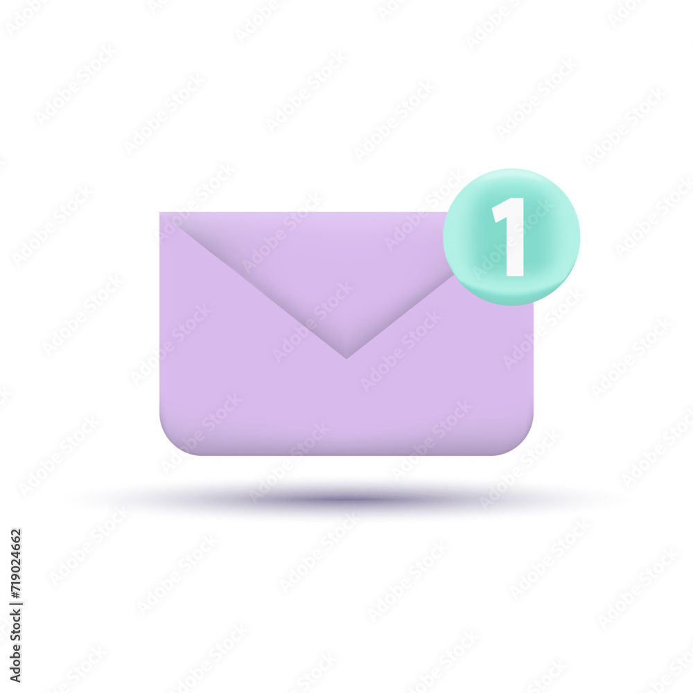 3D Envelope Icon with Number One. New Message Concept. Trendy and Modern Vector Realistic Illustration. Cartoon Minimal Style. 3D Envelope Icon with Number One. New Message Concept. Trendy and Modern Vector Realistic Illustration. Cartoon Minimal Style.