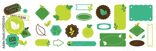 Set of geometric sticker badges vector. Organic banner collection of contemporary figure, leaf, arrow, circle, polygon. Eco friendly design for sign, tag, packaging, logo label, stamp, patches.