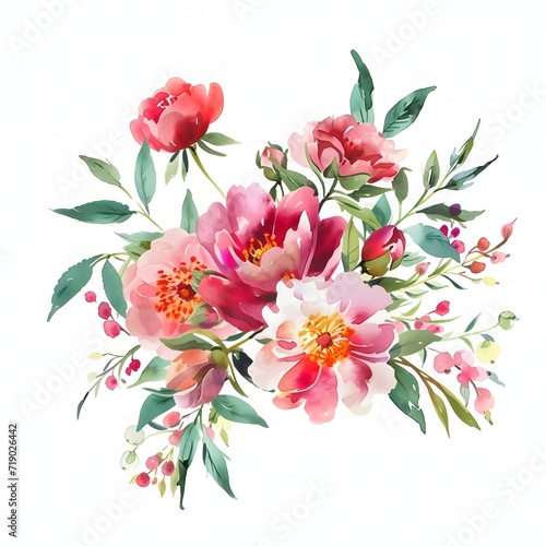 Watercolor pink bouquet Clipart isolated on white background