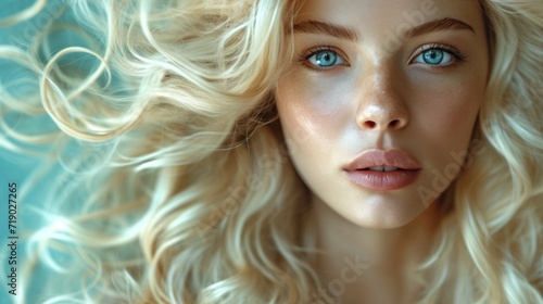 portrait of a blonde girl with blue eyes