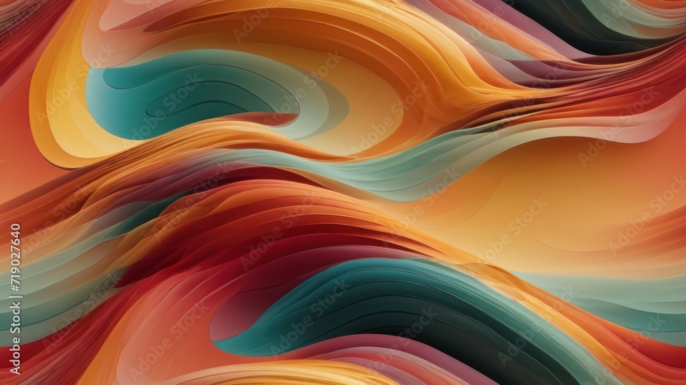 illustration of abstract background with curved lines and gradient colors that blend together.  generative, AI.