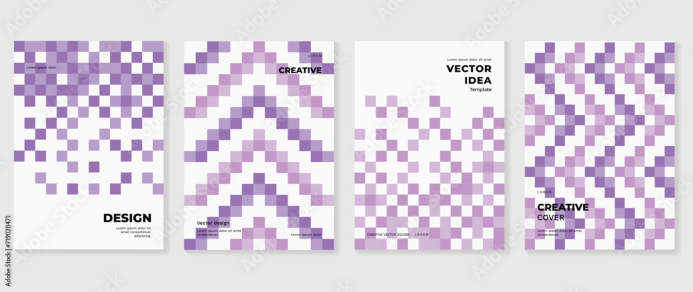 Abstract pixel background cover vector. Modern digital wallpaper with purple color. Futuristic landing page illustration for branding, commercial, advertising, web, poster, card.