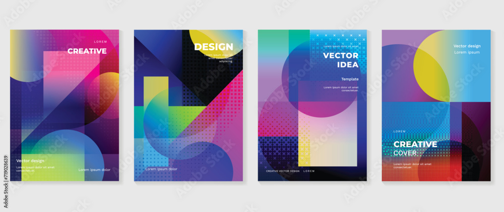 Abstract gradient background cover vector. Modern digital wallpaper with vibrant color, halftone. Futuristic landing page illustration for branding, commercial, advertising, web, poster. - obrazy, fototapety, plakaty 