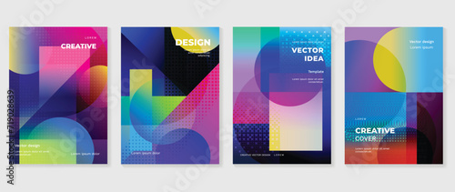 Fototapeta Naklejka Na Ścianę i Meble -  Abstract gradient background cover vector. Modern digital wallpaper with vibrant color, halftone. Futuristic landing page illustration for branding, commercial, advertising, web, poster.