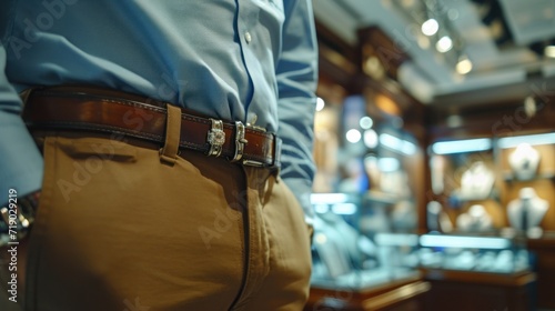 Men's waist belts at a jewelry store photo