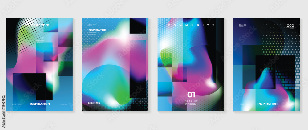 Abstract gradient background cover vector. Modern digital wallpaper with vibrant color, pixel, halftone. Futuristic landing page illustration for branding, commercial, advertising, web, poster.