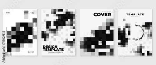 Abstract pixel background cover vector. Modern digital wallpaper with black and white color. Futuristic landing page illustration for branding, commercial, advertising, web, poster, card.