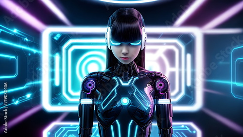 Robot cyber girl in the gaming space