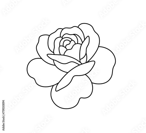 Vector isolated one single simple rose bud flower  colorless black and white contour line easy drawing