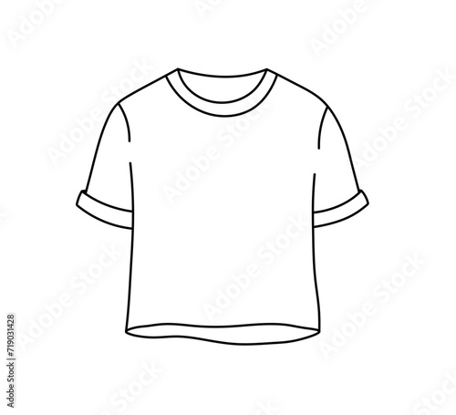 Vector isolated one single simple t shirt front view colorless black and white contour line easy drawing