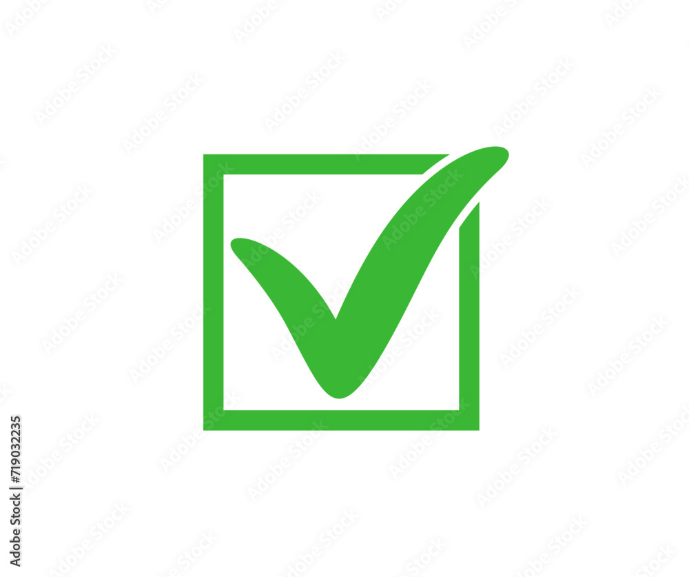 Green check mark icon. Tick symbol in square green color vector design and illustration.
