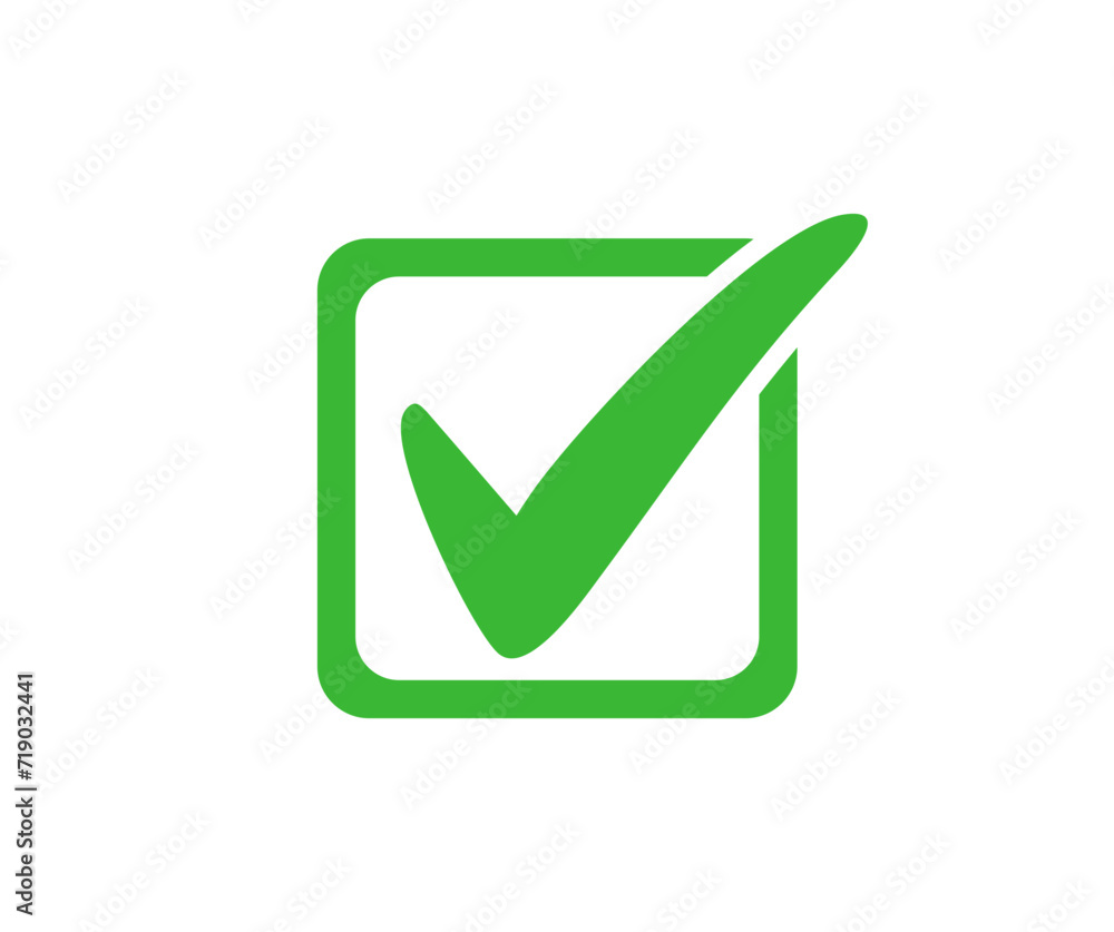 Green check mark icon. Tick symbol in square green color vector design and illustration. Green check mark icon. Tick symbol in square green color vector design and illustration.
