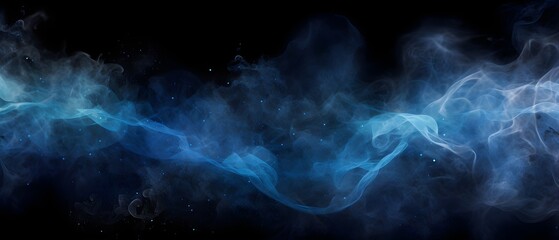 Liquid glitter and shimmery flashes. blue glitter smoke particles background. Overlay moving magic on a black background.

