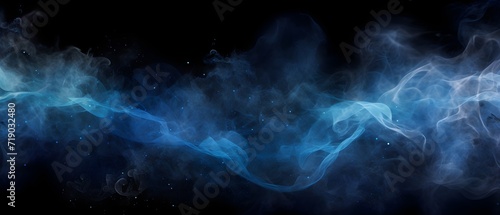 Liquid glitter and shimmery flashes. blue glitter smoke particles background. Overlay moving magic on a black background.